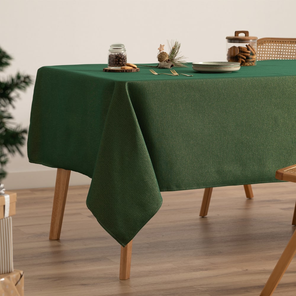 Mantel navidad algodón jacquard liso verde 140x200 cm