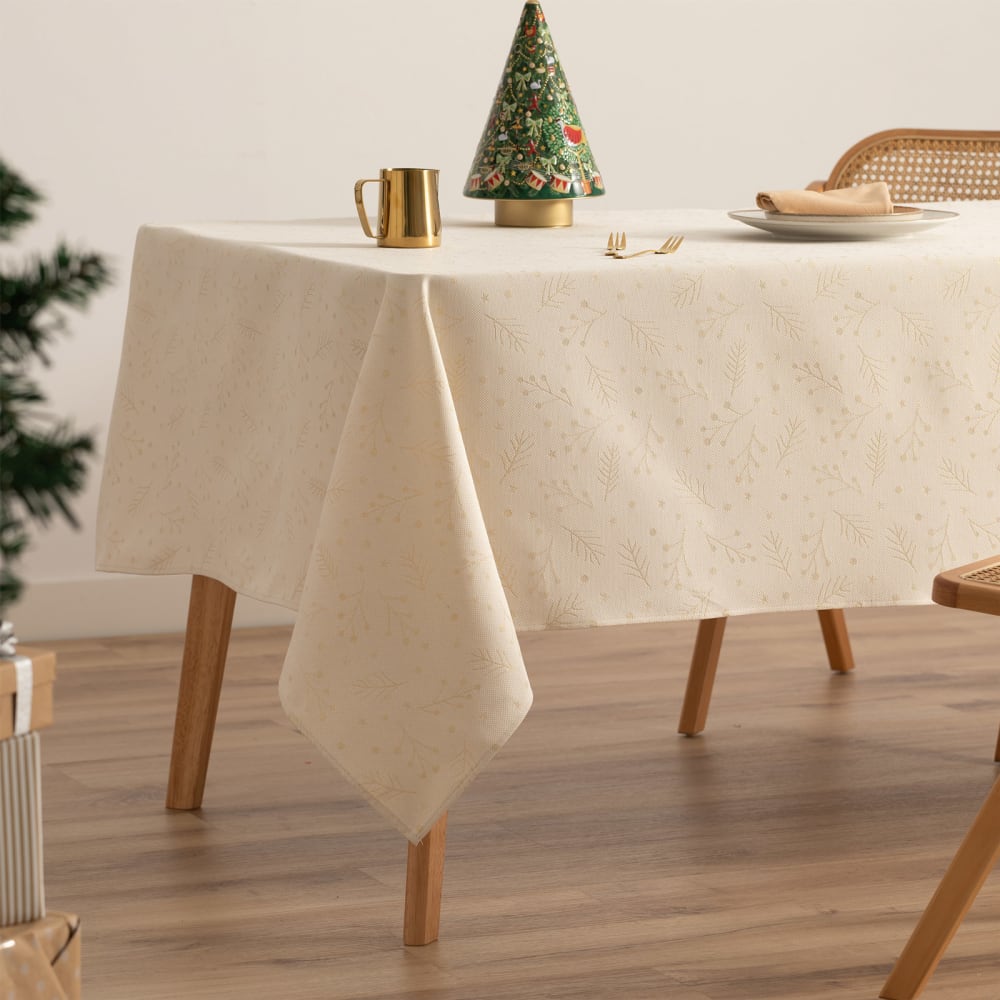 Gamusi Jacquard Weihnachtstischdecke aus Baumwolle, Ecru 140x100 cm style classic chic Beige Baumwolle