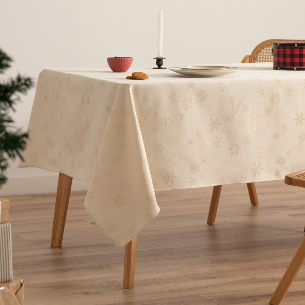 Gamusi Jacquard Weihnachtstischdecke aus Baumwolle, Ecru 140x200 cm style classic chic Beige Baumwolle