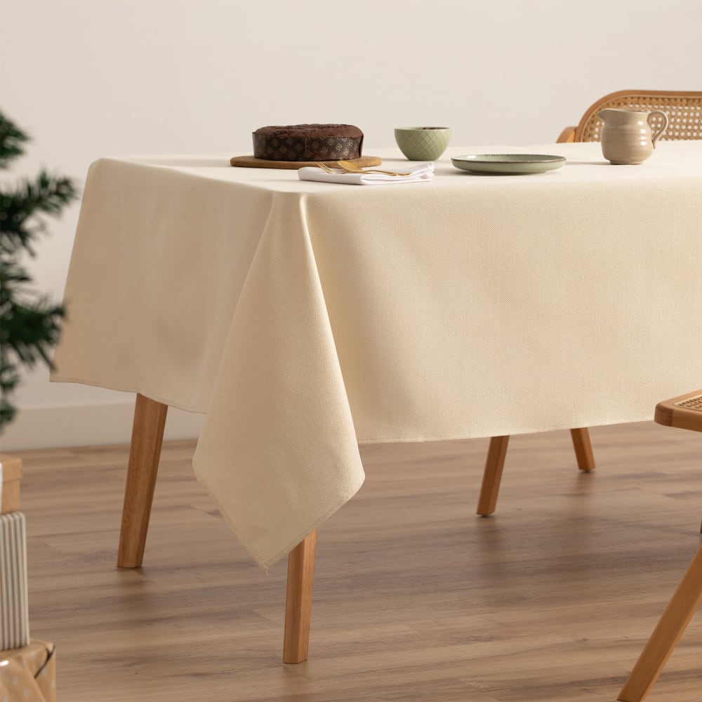 Gamusi Jacquard Weihnachtstischdecke aus Baumwolle, Ecru 140x350 cm style classic chic Beige Baumwolle