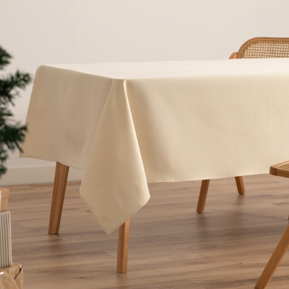 Jacquard Weihnachtstischdecke aus Baumwolle, Ecru 140x350 cm -