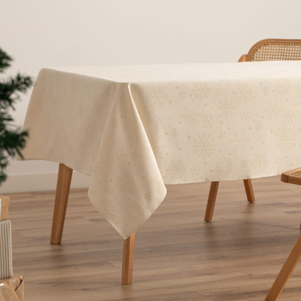 Jacquard Weihnachtstischdecke aus Baumwolle, Ecru 140x240 cm -