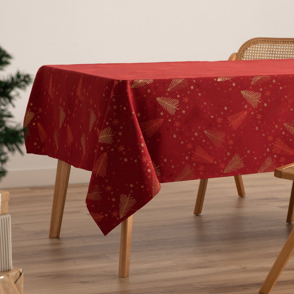 Jacquard Weihnachtstischdecke aus Baumwolle, Rot 140x200 cm -