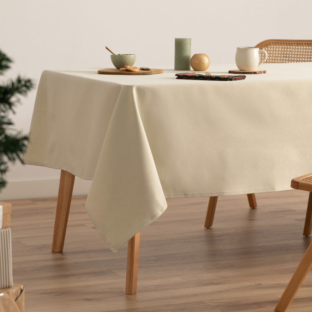 Mantel navidad algodón jacquard liso verde oliva y oro 140x100 cm