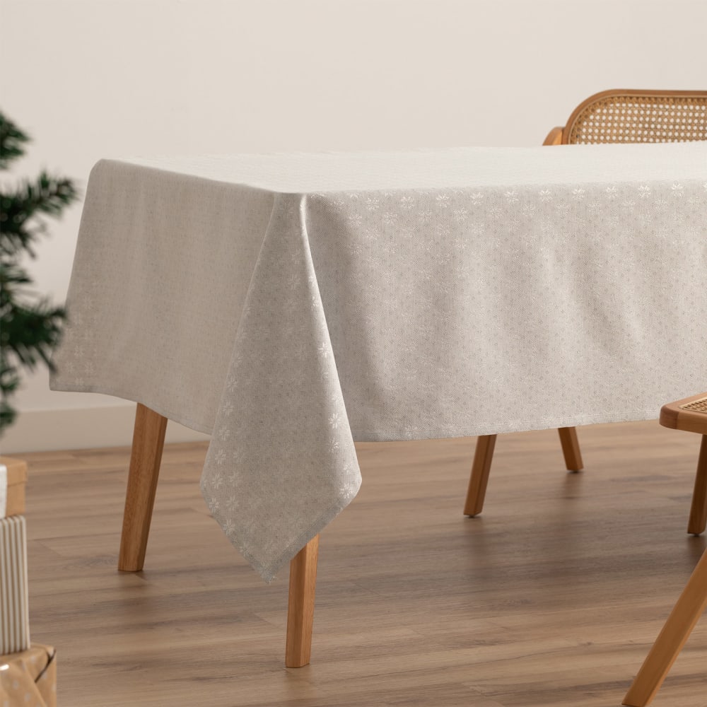 Jacquard Weihnachtstischdecke aus Baumwolle, Grau Silber 140x300