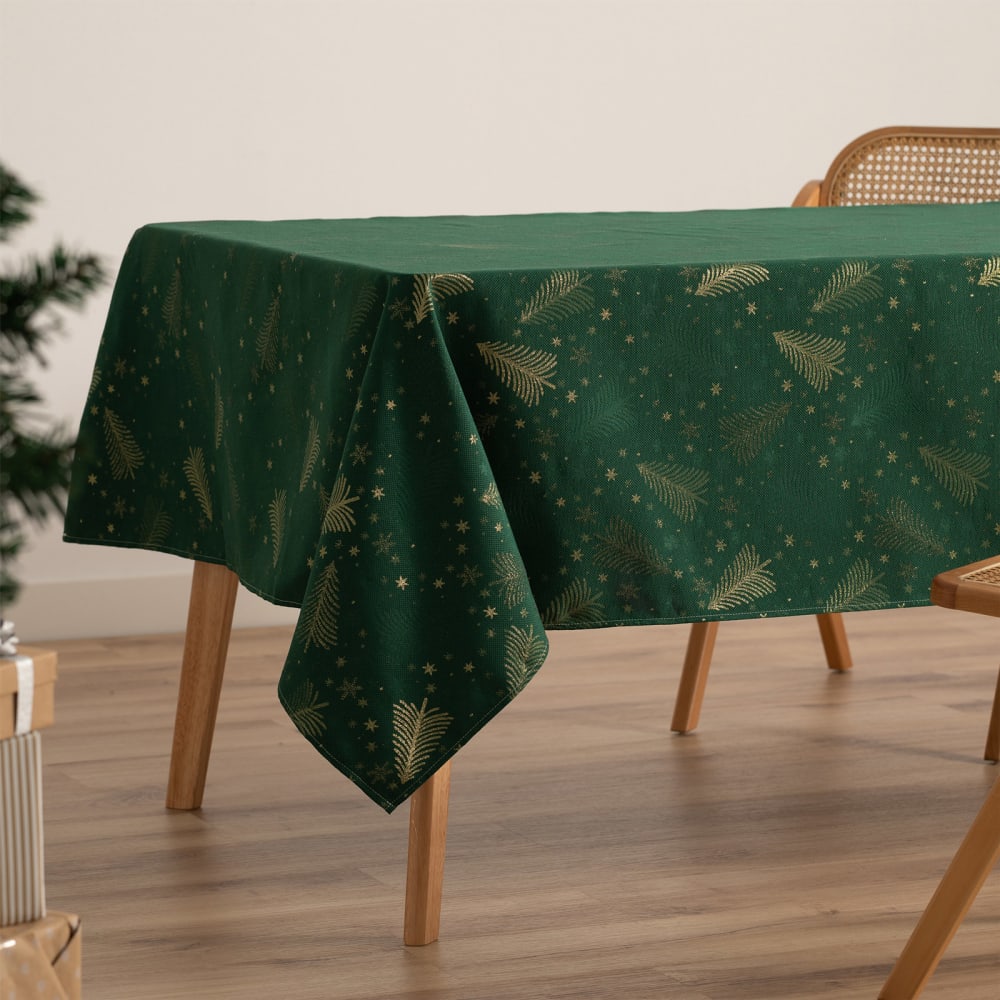 Jacquard Weihnachtstischdecke aus Baumwolle, Grün 140x240 cm -