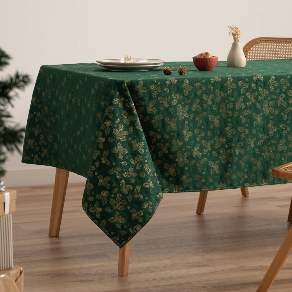 Mantel navidad algodón jacquard verde 140x240 cm