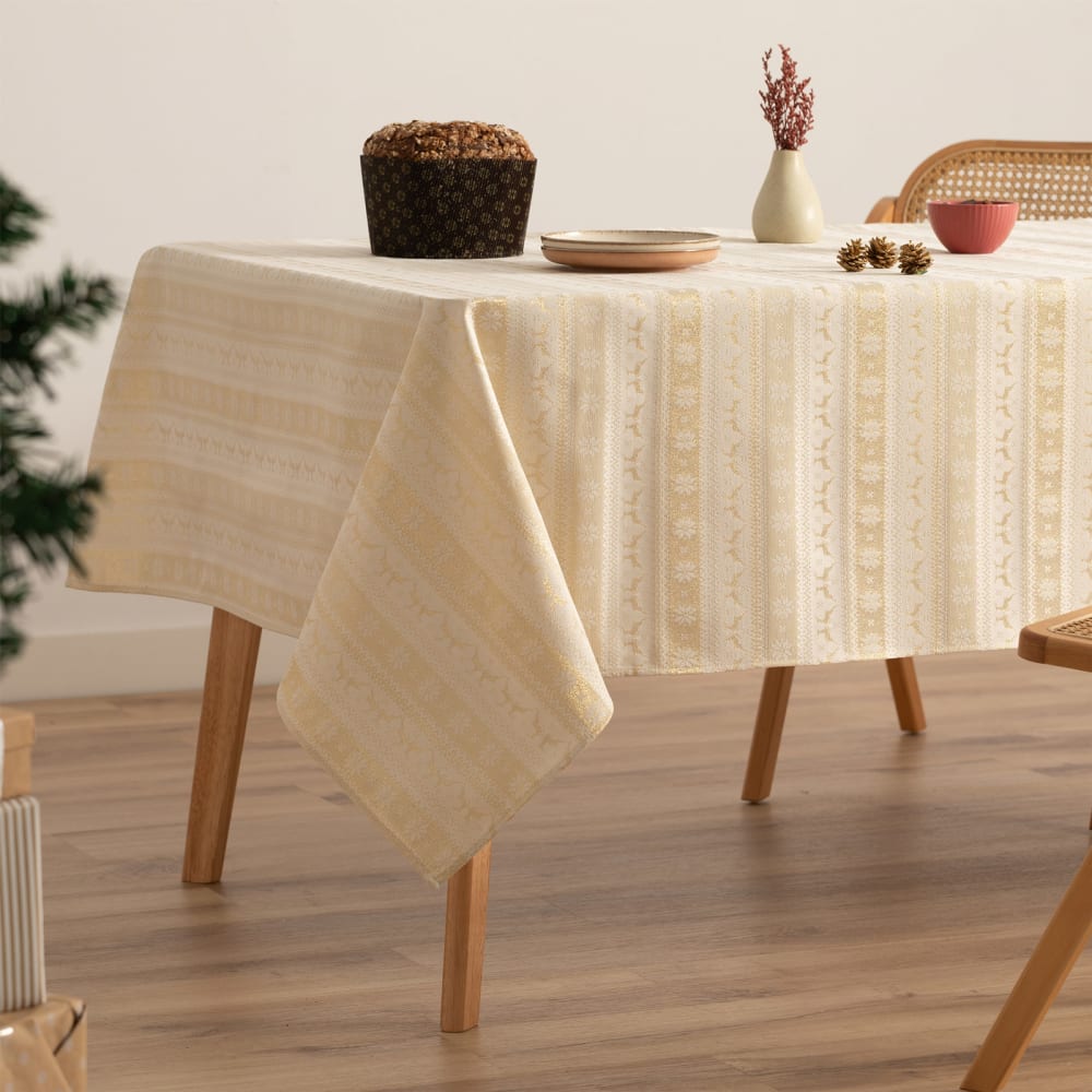 Gamusi Jacquard Weihnachtstischdecke aus Baumwolle, Ecru 140x350 cm style classic chic Beige Baumwolle