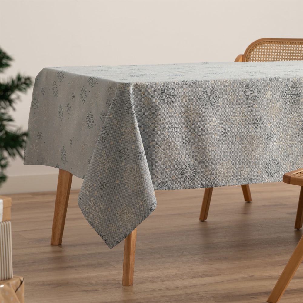 Jacquard Weihnachtstischdecke aus Baumwolle, Blau Gold 140x300 cm