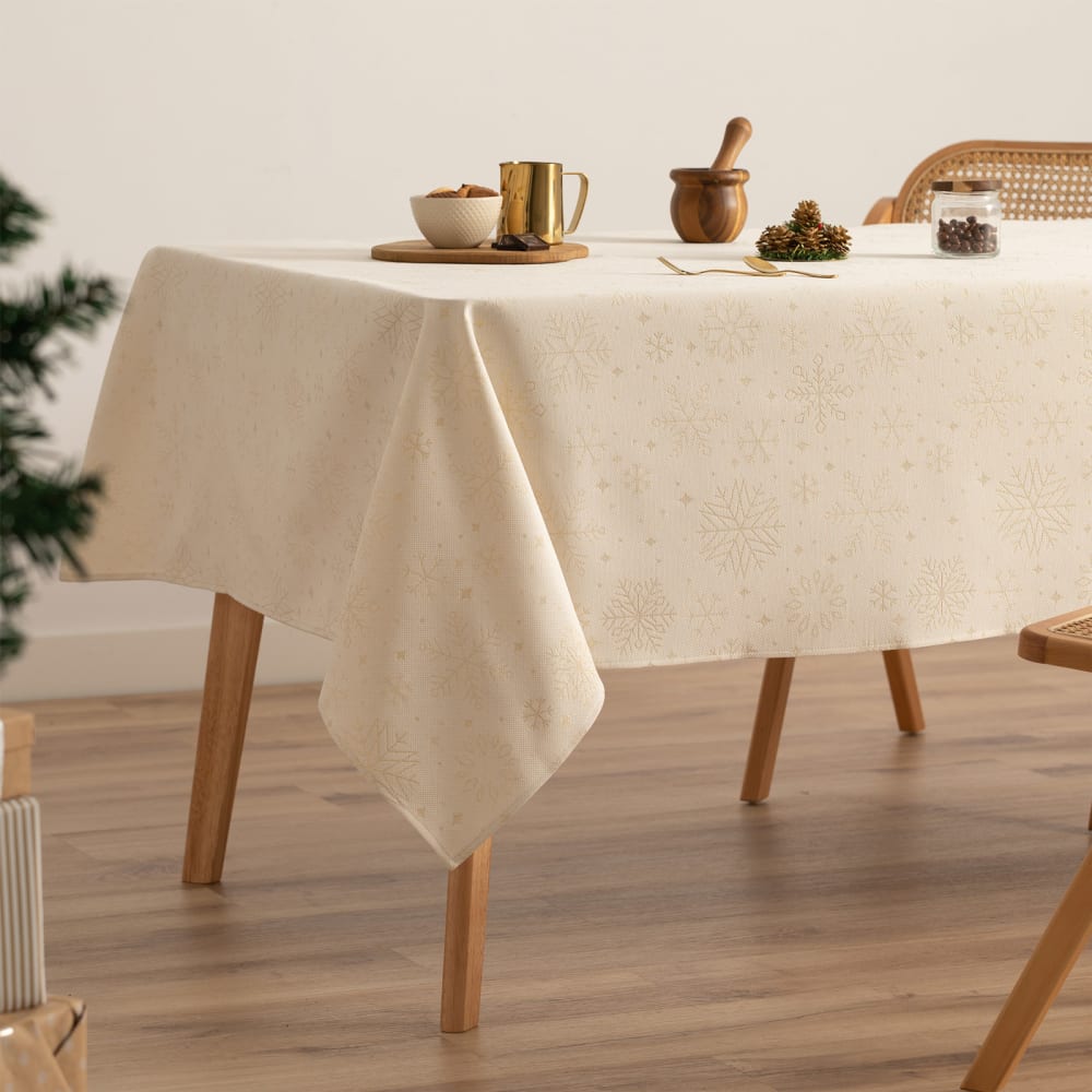 Mantel navidad algodón jacquard snowflake crudo 140x140 cm