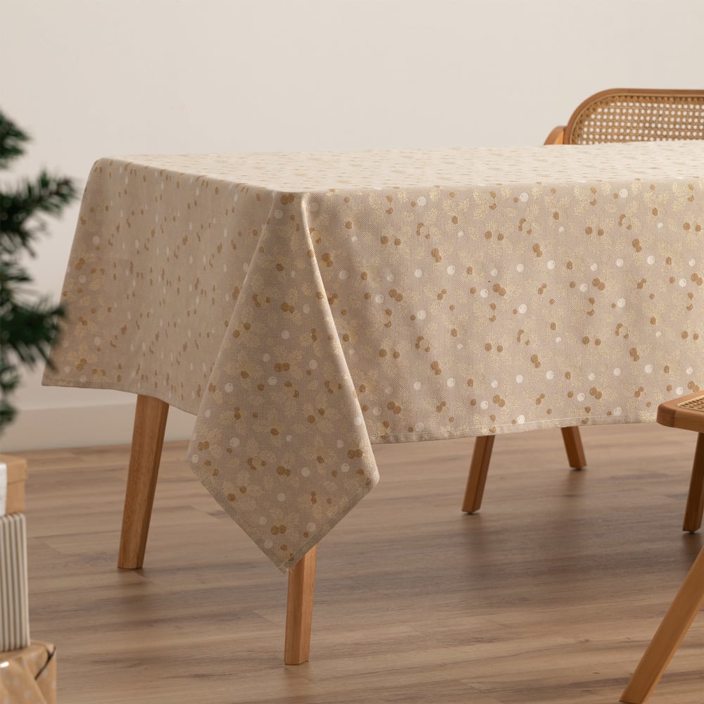 Jacquard Weihnachtstischdecke aus Baumwolle, Beige Gold 140x240