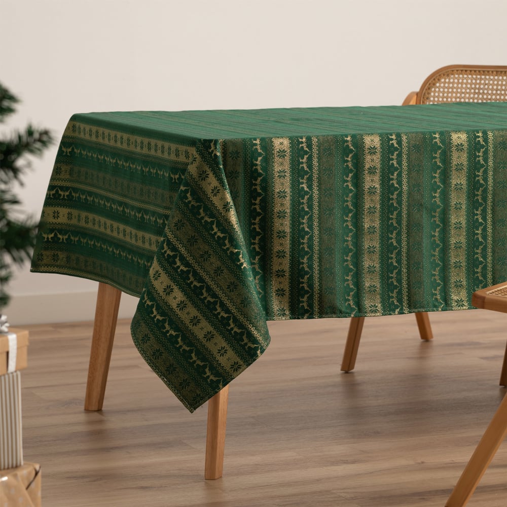 Jacquard Weihnachtstischdecke aus Baumwolle, Grün 140x300 cm -