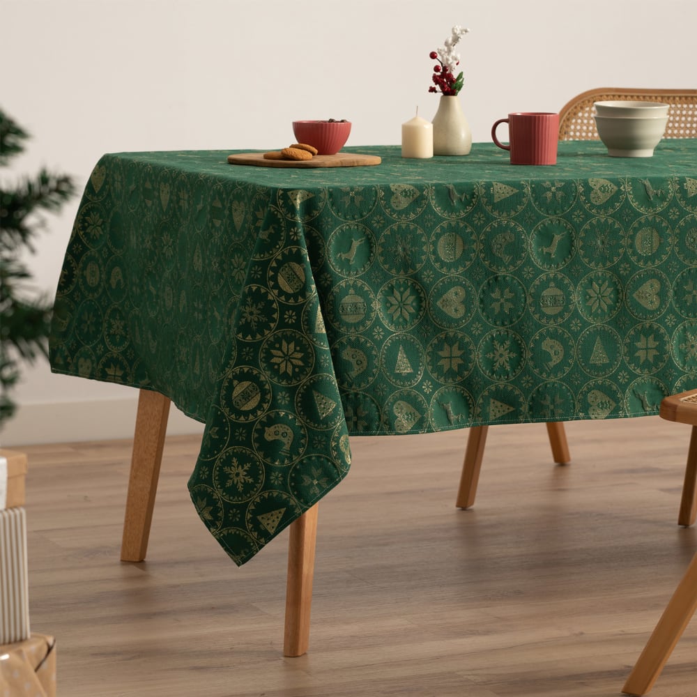 Gamusi Jacquard Weihnachtstischdecke aus Baumwolle, Grün 140x240 cm style classic chic Grün Baumwolle