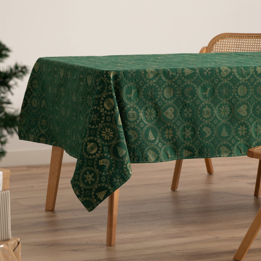 Jacquard Weihnachtstischdecke aus Baumwolle, Grün 140x240 cm -