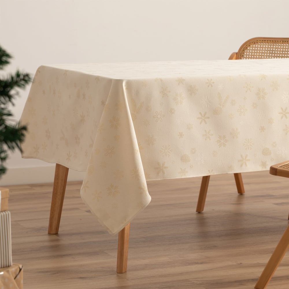 Jacquard Weihnachtstischdecke aus Baumwolle, Ecru 140x140 cm -