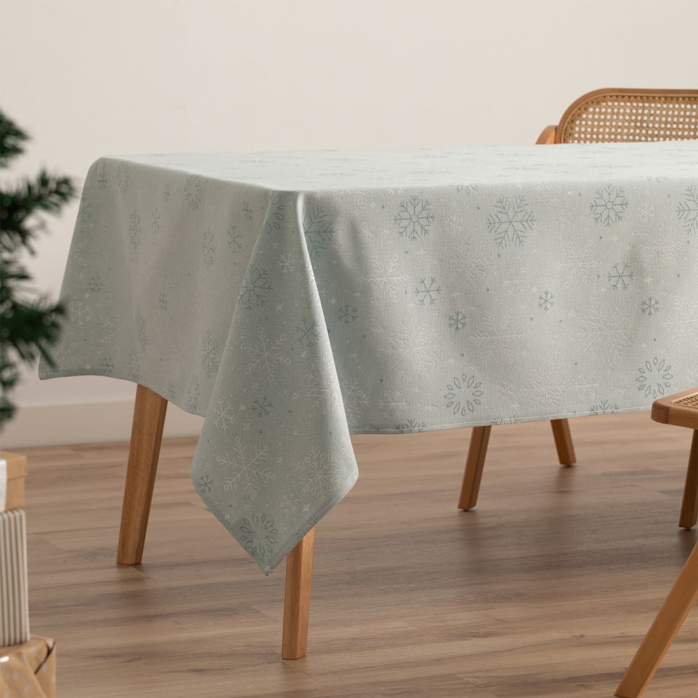 Jacquard Weihnachtstischdecke aus Baumwolle, Blau Silber 140x350