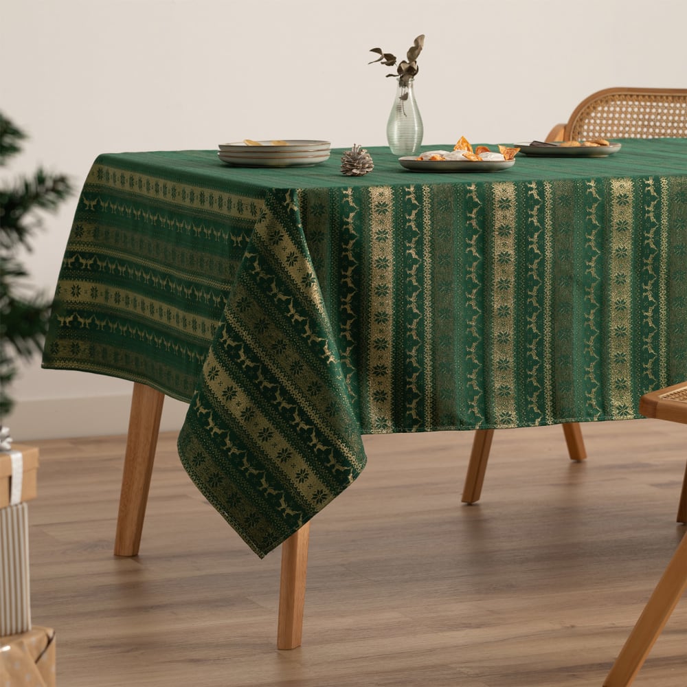 Gamusi Jacquard Weihnachtstischdecke aus Baumwolle, Grün 140x240 cm style classic chic Grün Baumwolle