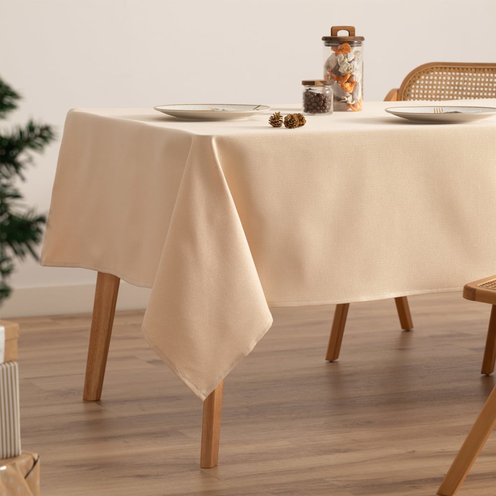 Mantel navidad algodón jacquard liso naranja y oro 140x300 cm