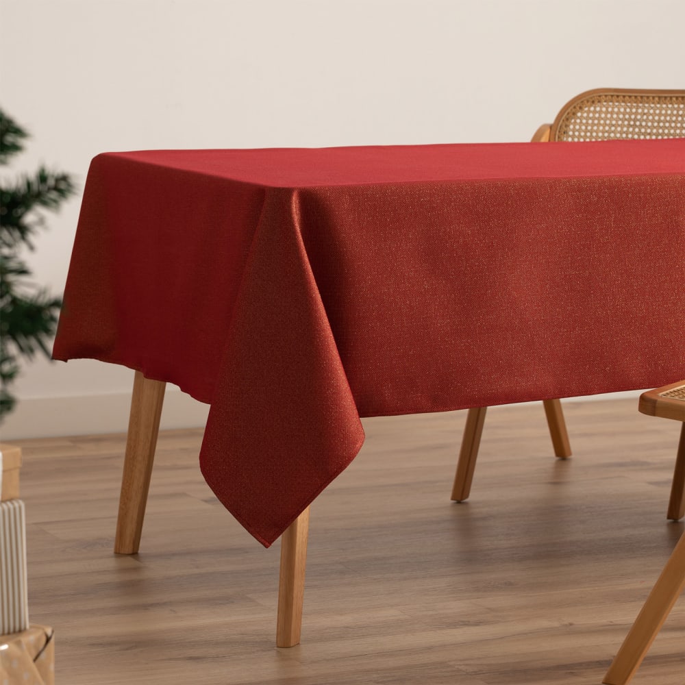 Jacquard Weihnachtstischdecke aus Baumwolle, Rot 140x300 cm -