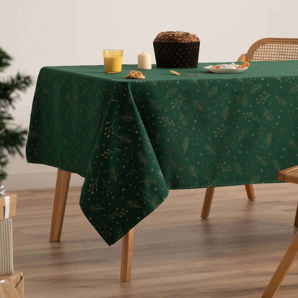 Nappe de Noël en coton jacquard vert 140x100 cm