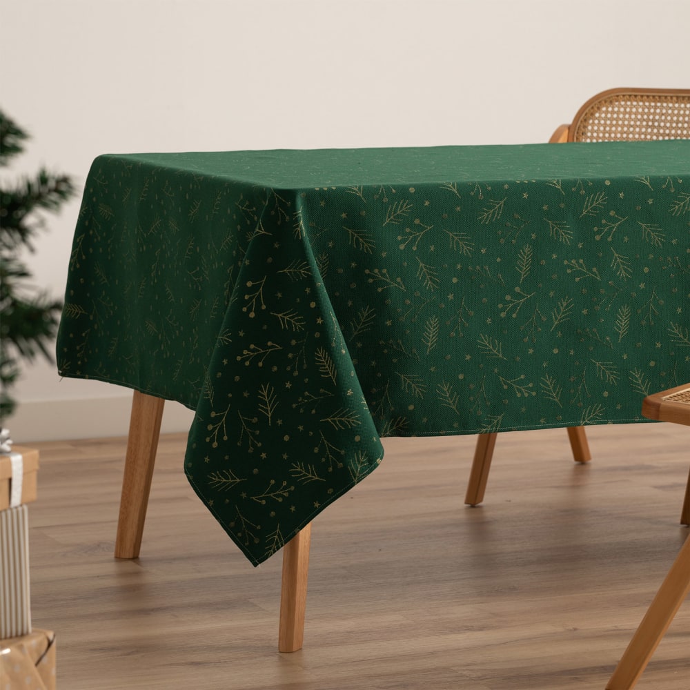 Jacquard Weihnachtstischdecke aus Baumwolle, Grün 140x100 cm -