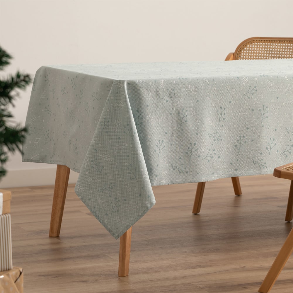 Jacquard Weihnachtstischdecke aus Baumwolle, Blau Silber 140x240