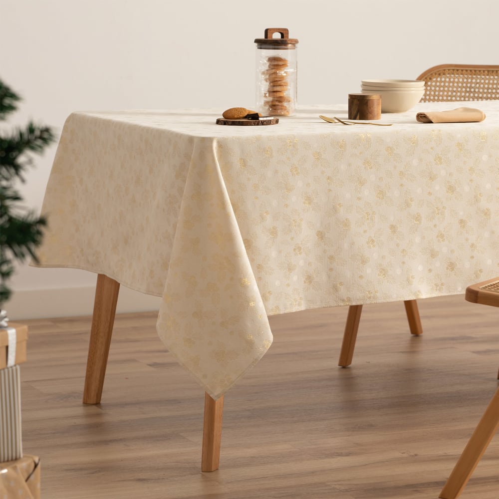 Mantel navidad algodón jacquard crudo 140x140 cm