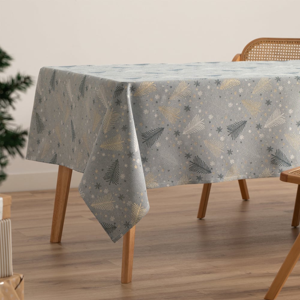 Jacquard Weihnachtstischdecke aus Baumwolle, Blau Gold 140x300 cm