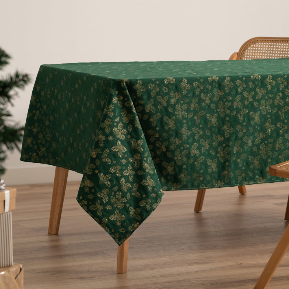 Jacquard Weihnachtstischdecke aus Baumwolle, Grün 140x100 cm -