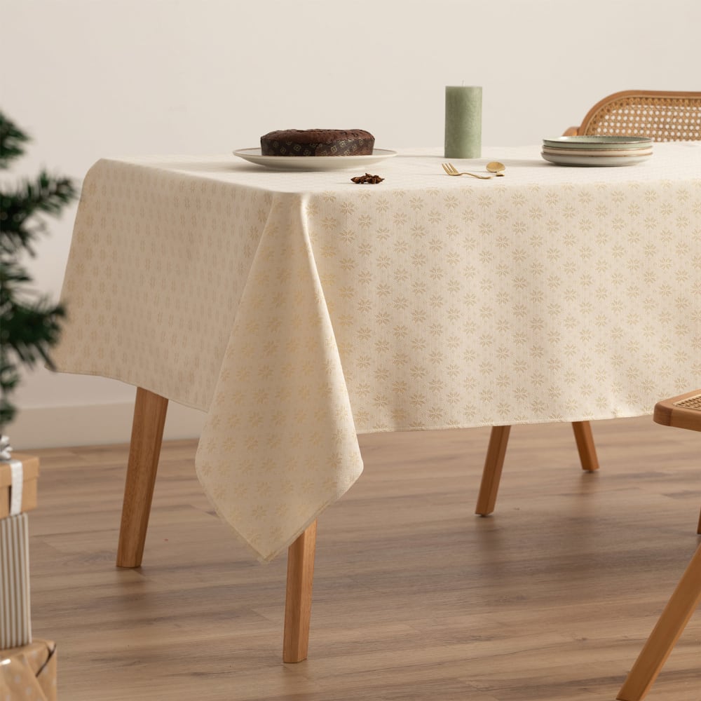 Mantel navidad algodón jacquard snowflake crudo 140x350 cm