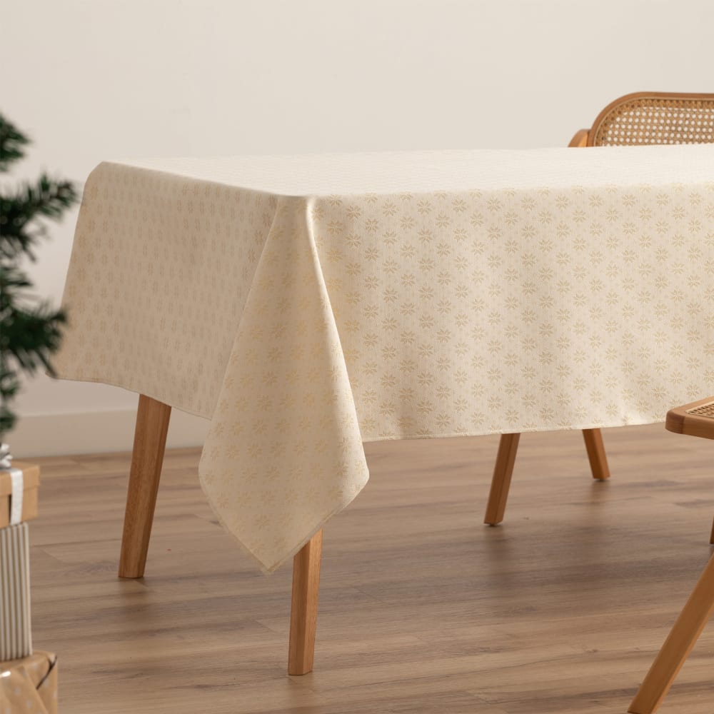 Jacquard Weihnachtstischdecke aus Baumwolle, Ecru 140x350 cm -