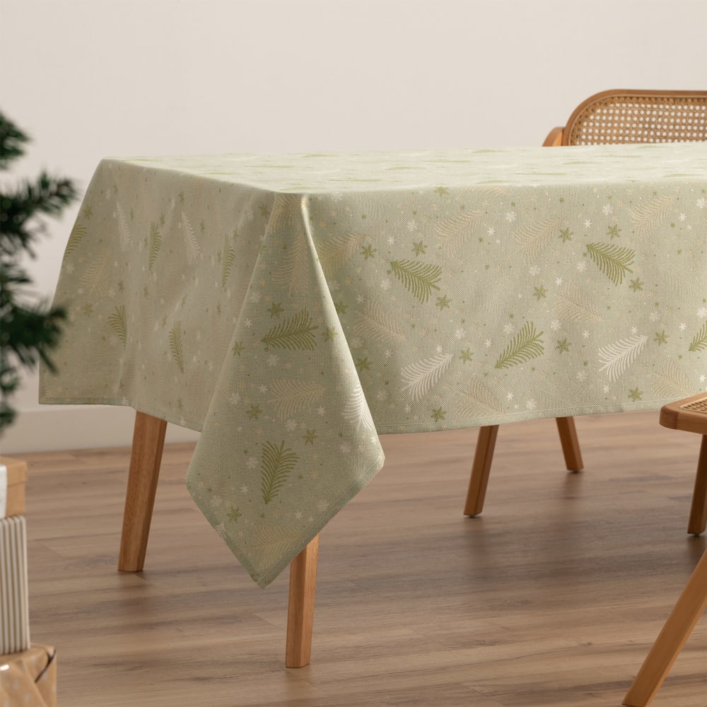 Jacquard Weihnachtstischdecke aus Baumwolle, Grün Gold 140x140 cm
