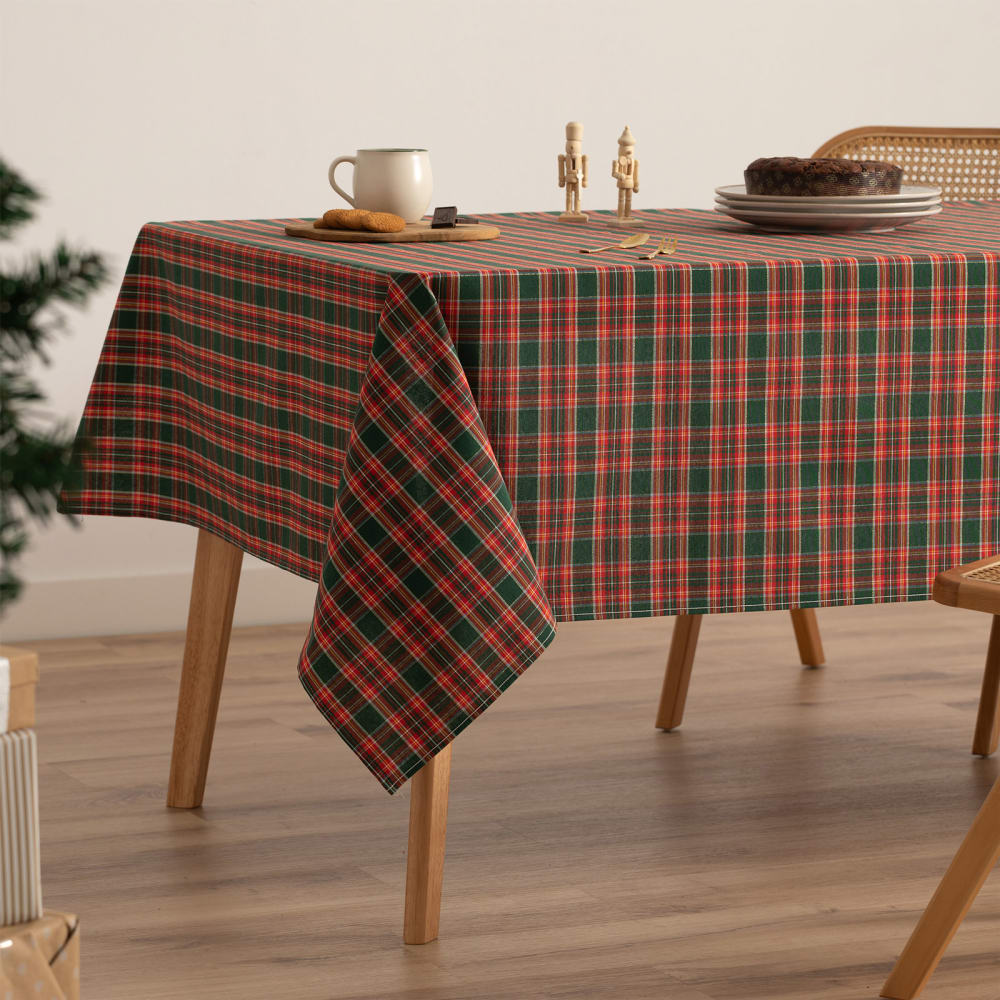 Mantel navidad algodón jacquard cuadros verde 140x100 cm