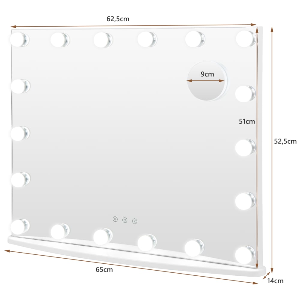 Miroir de coiffeuse 3 modes d'éclairage verre blanche 65x14x52,5cm — vue 4