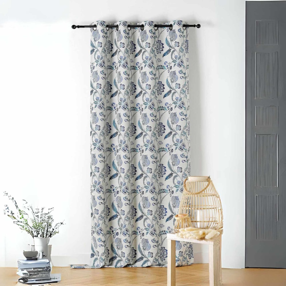 Rideau tamisant vintage floral polyester bleu outremer 140x240 cm