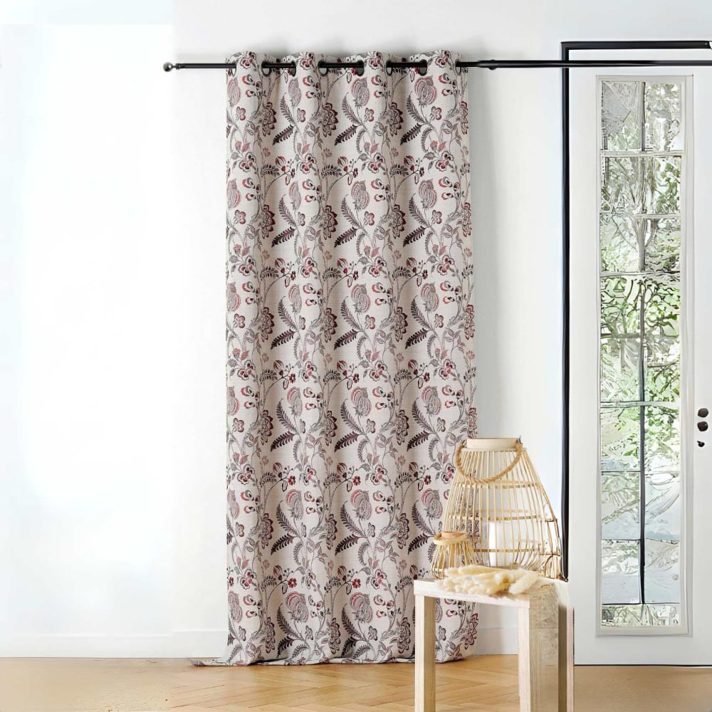 Rideau tamisant vintage floral polyester rouge 140x240 cm