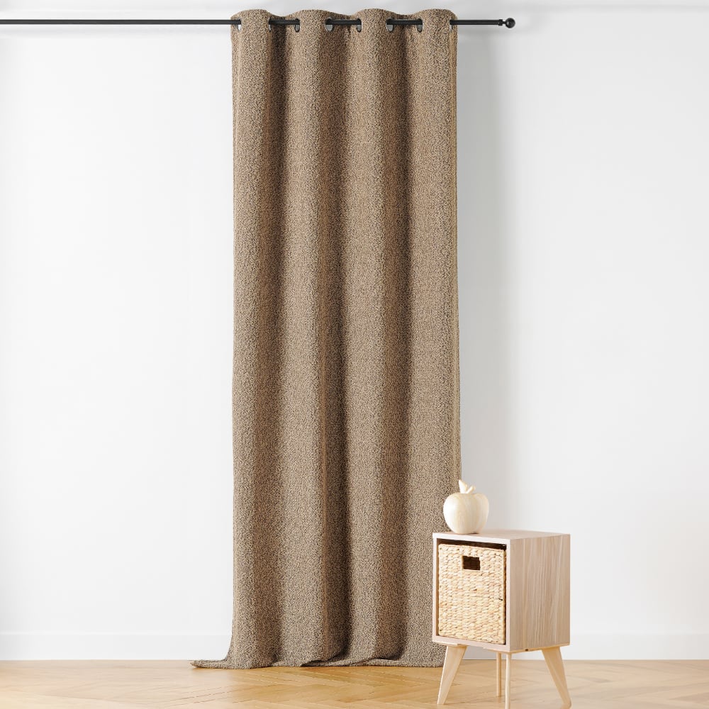 Linder Rideau thermique à oeillets - effet bouclé polyester taupe 140x260 cm style contemporain - Pes - Polyester