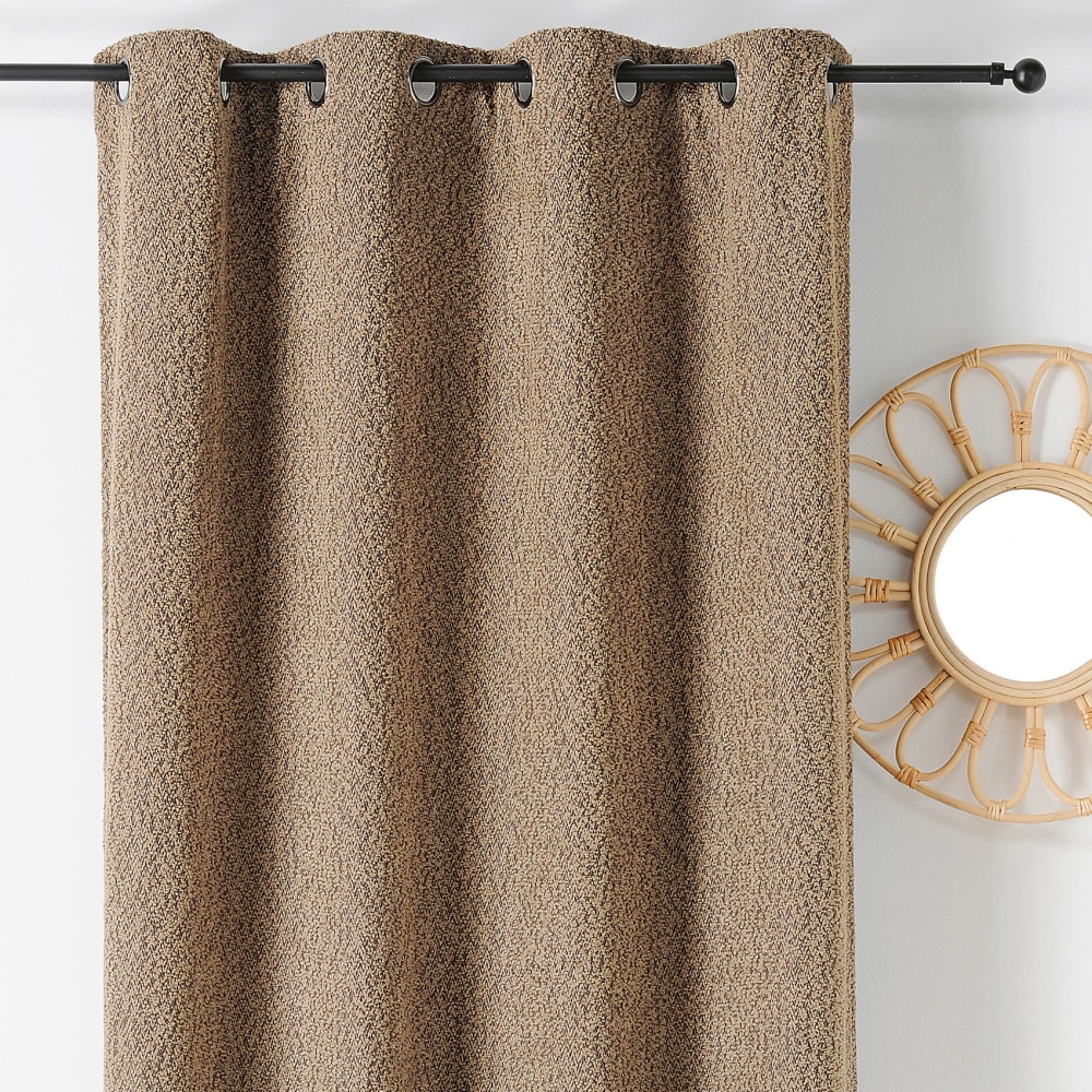 Rideau thermique à oeillets - effet bouclé polyester taupe 140x260 cm - Maisons du Monde
