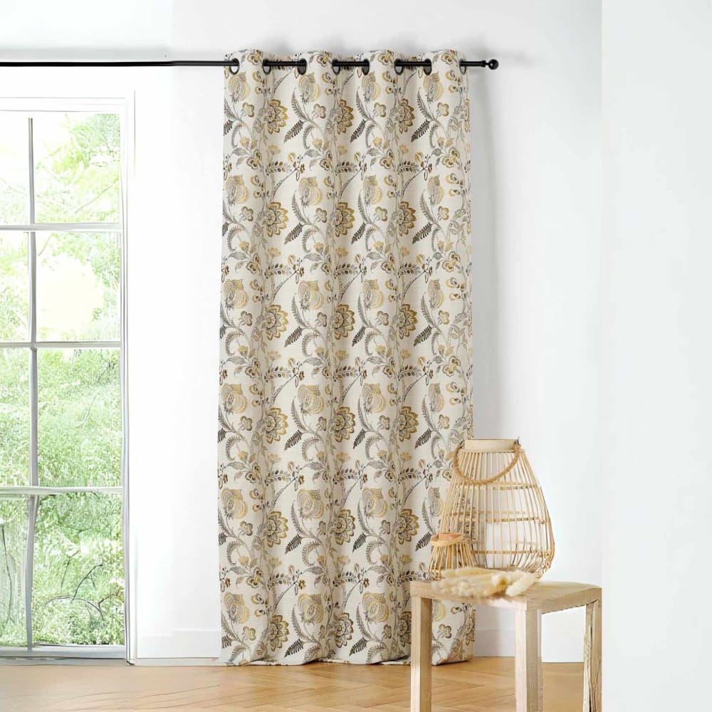 Rideau tamisant vintage floral polyester jaune safran 140x240 cm