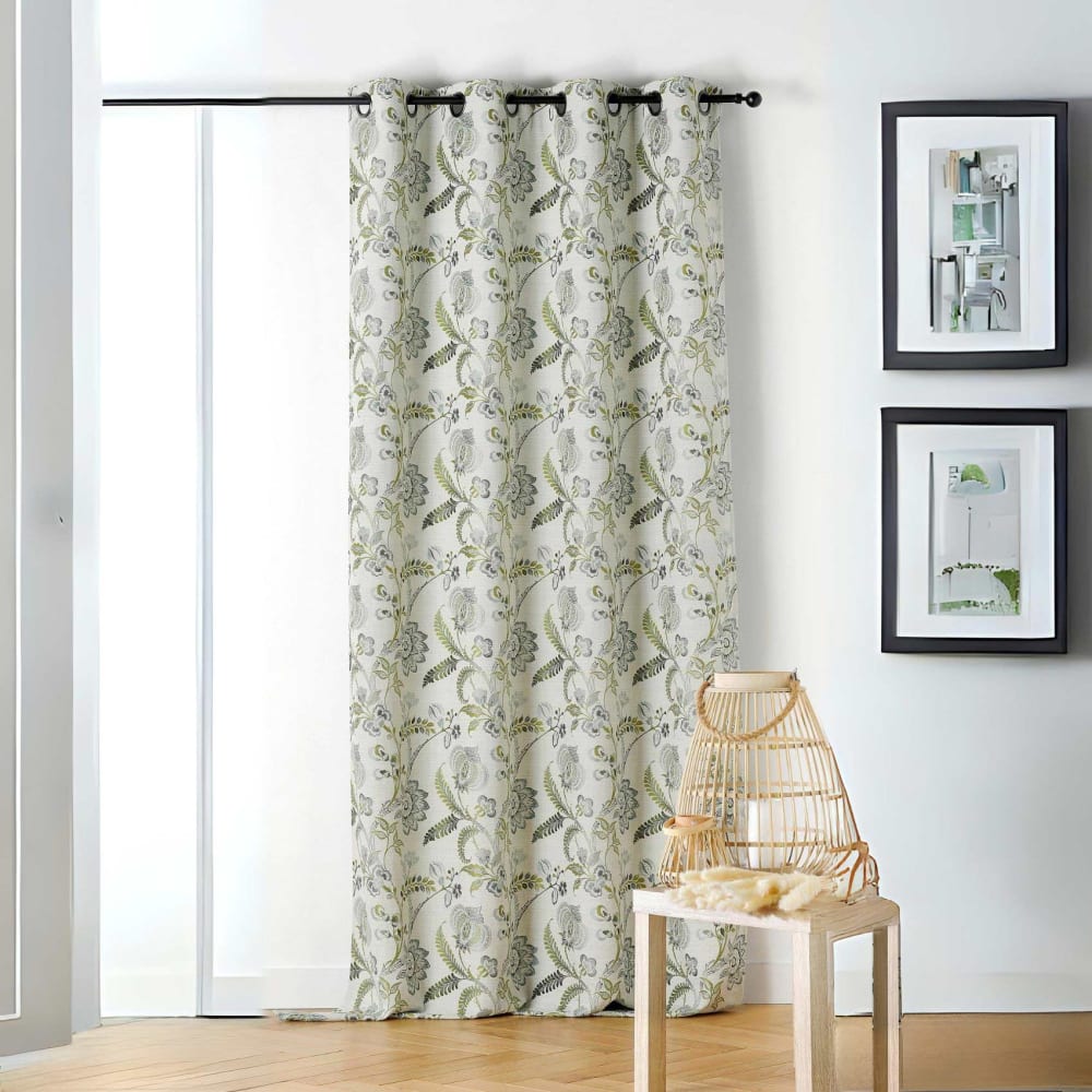 Rideau tamisant vintage floral polyester vert 140x240 cm