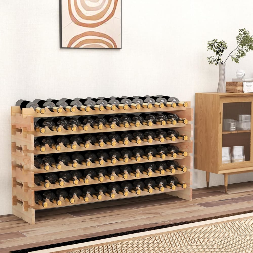Casier de rangement pour 72 bouteilles en bois naturel 119x29x72cm
