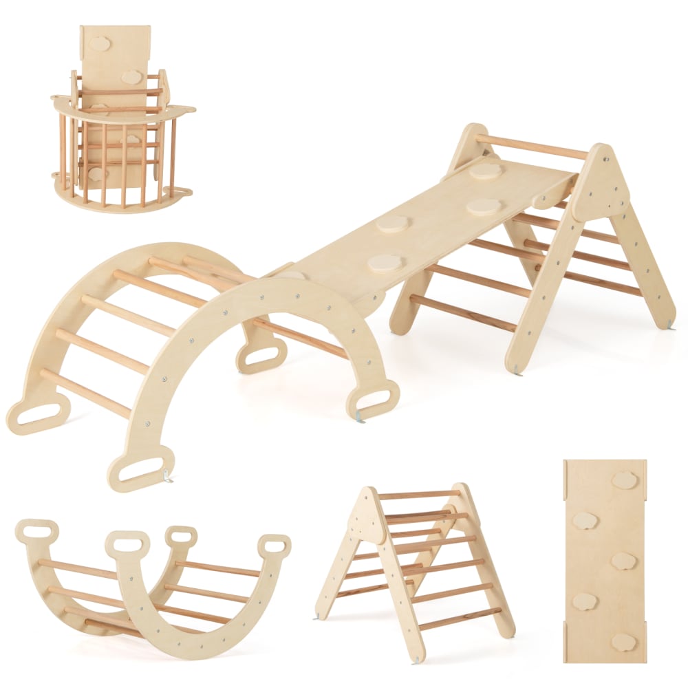 7 en 1 triangle arche montessori d'escalade naturel 98.5*40*7.5cm (Giantex) - Image 2