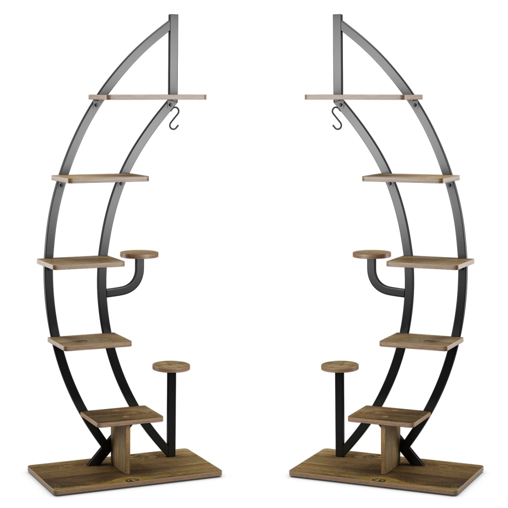 Support pour plantes en métal 7 niveaux 2 pièces marron 60x30x155 cm