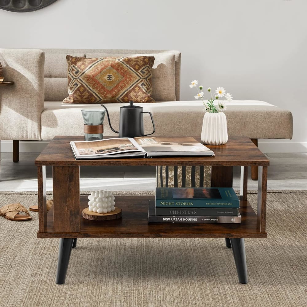 Table basse à 2 niveaux avec pieds de soutien bois 70 x 50x41cm - Maisons du Monde