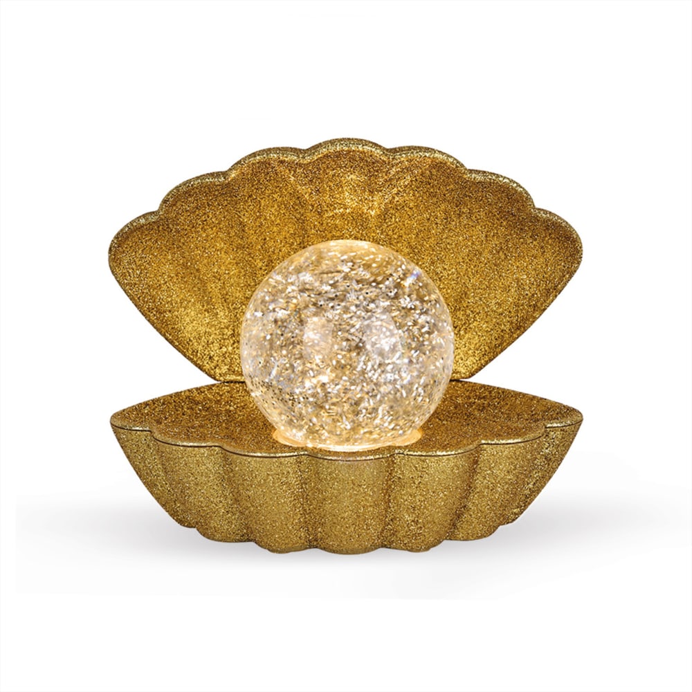 Lampe coquillage lumineuse  -  - effet pailleté plastique doré 18 x 13