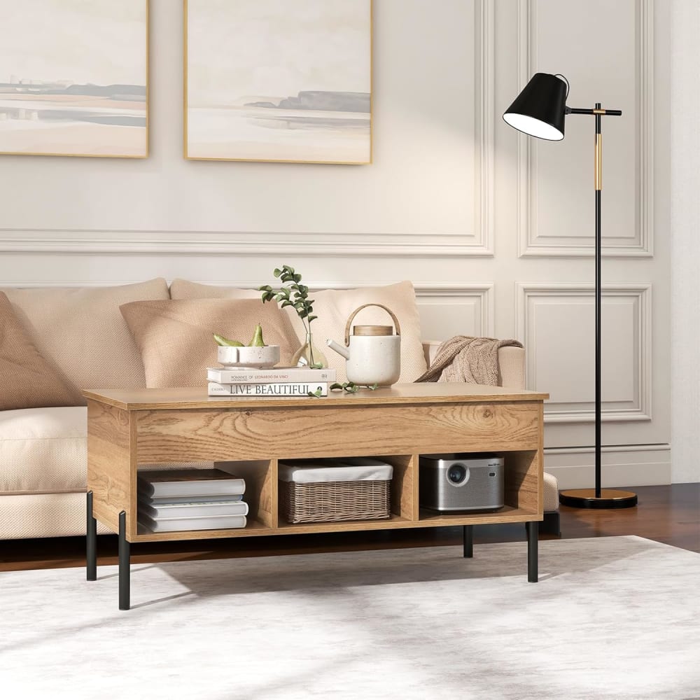 Table basse réglable en hauteur naturel 100 x 50 x 59,5 cm