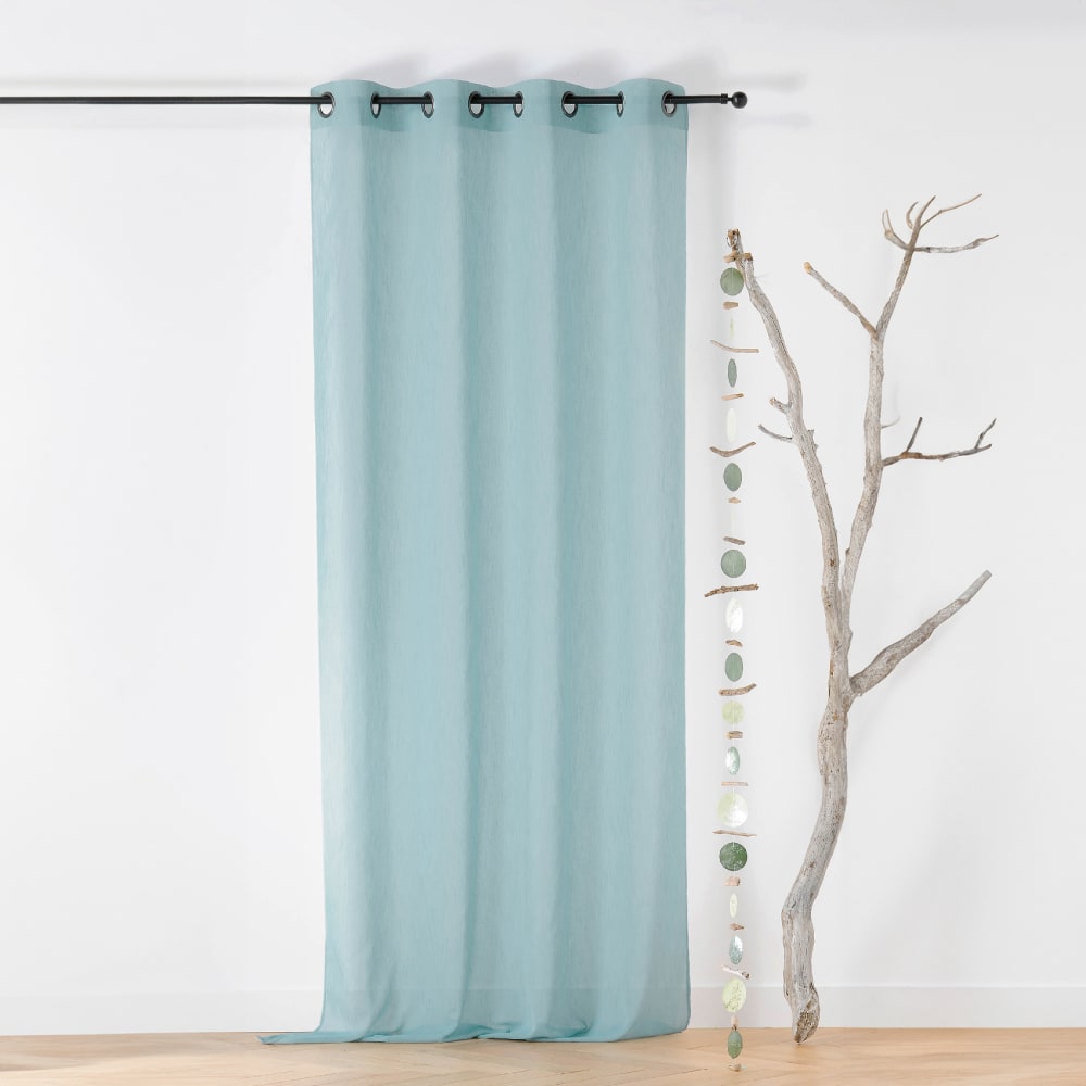 Linder Voilage à oeillets en tissu recyclé polyester céladon 135x260 cm style contemporain Vert Pes - Polyester