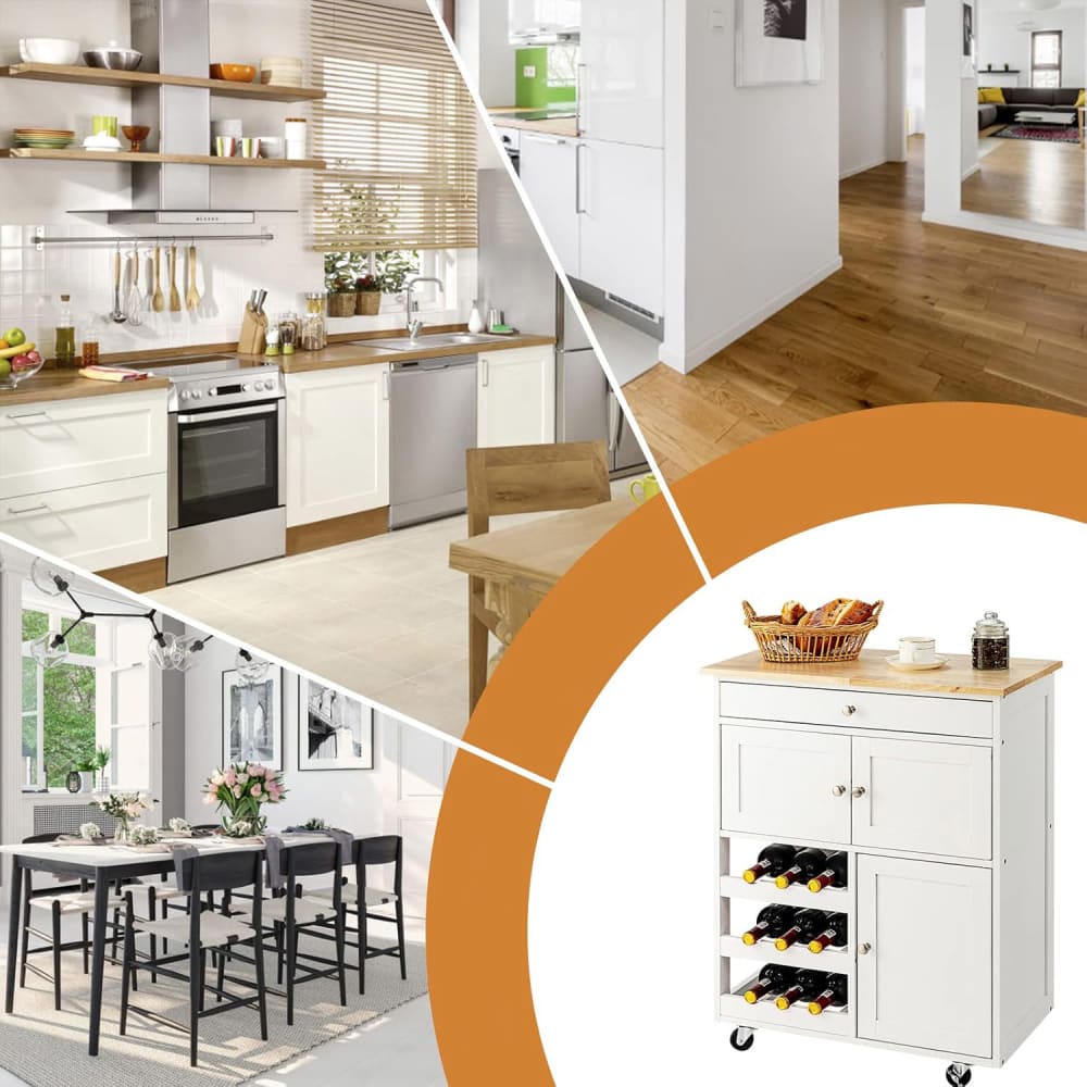 Desserte de cuisine à roulettes tiroir et 2 placards blanc 67x37x86cm