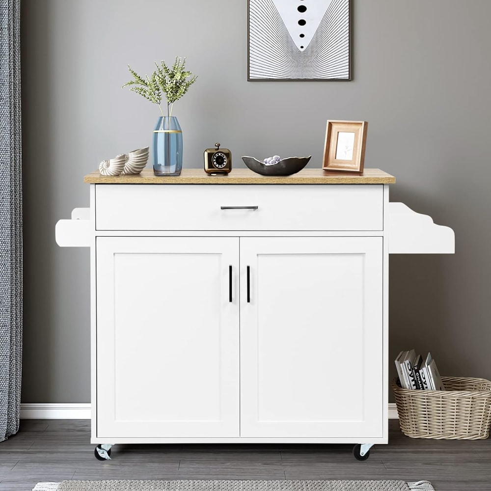 Desserte île sur roulettes blanc style moderne simple 116 x 40 x 85 cm - Maisons du Monde
