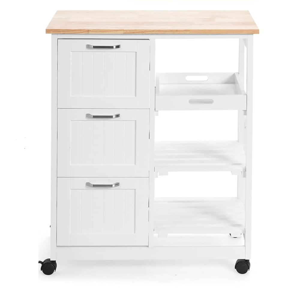 Desserte de cuisine sur roulettes en bois blanc 67 x 37 x 84 cm